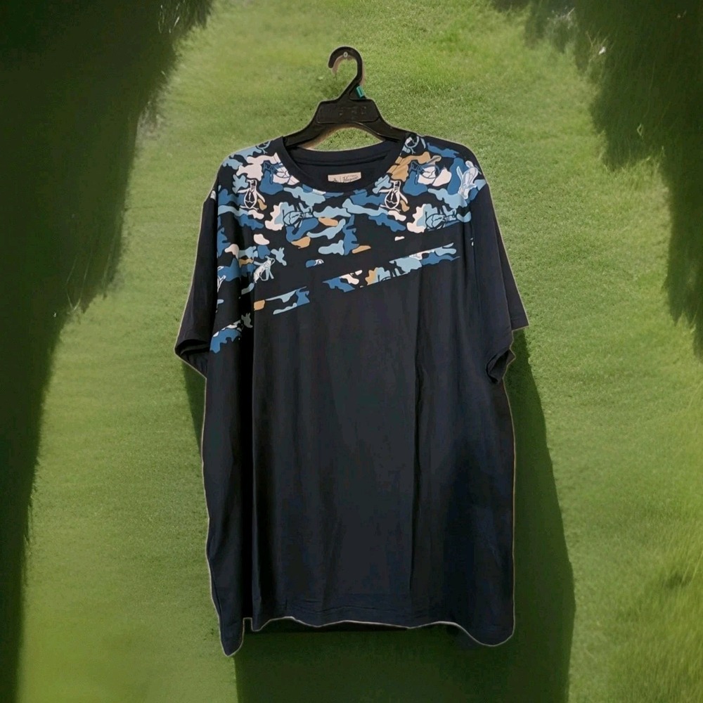 Original Penguin Mens T-Shirt Blue Iris Camo Wicking Stretch L O1KFD14TTX